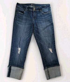 Kut From The Kloth Distressed Cuffed Women’s Cropped Jeans Blue Mid Rise Size 8